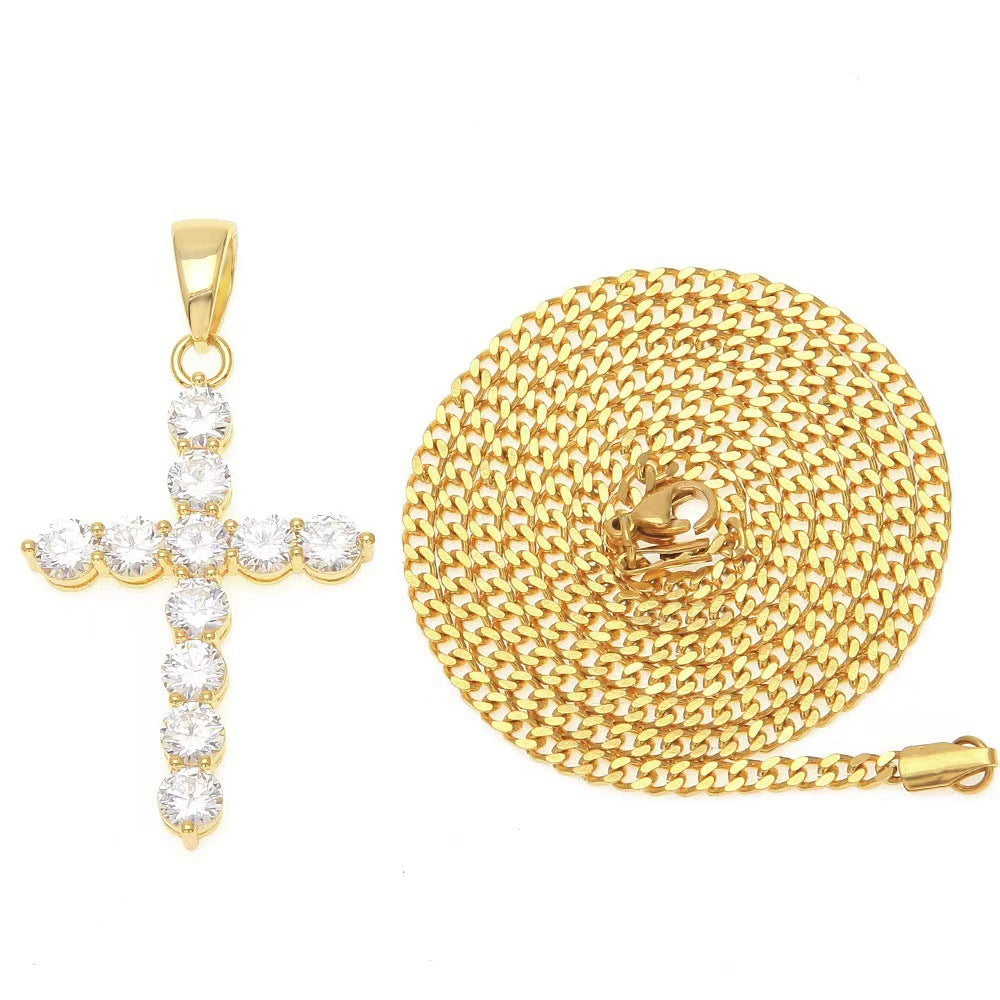 Wholesale Men's necklace with zircon cross pendant